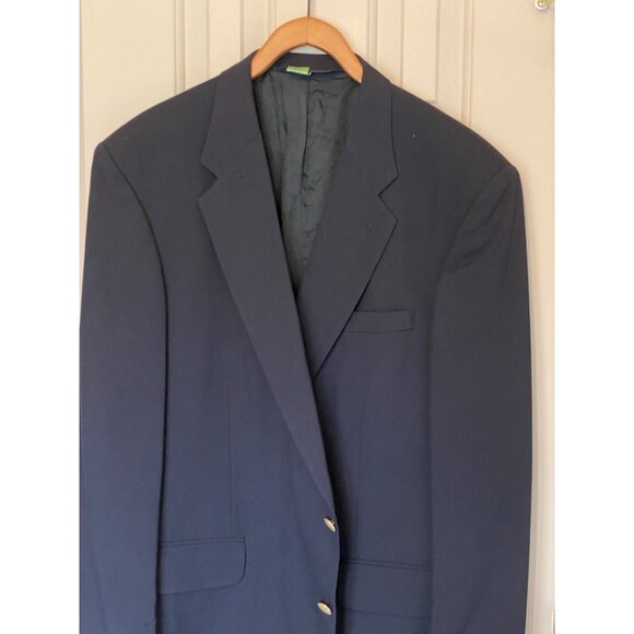 Lands' End Black Blazer Men's 46 Long Single Breasted Brass 2 Button - Picture 3 of 12